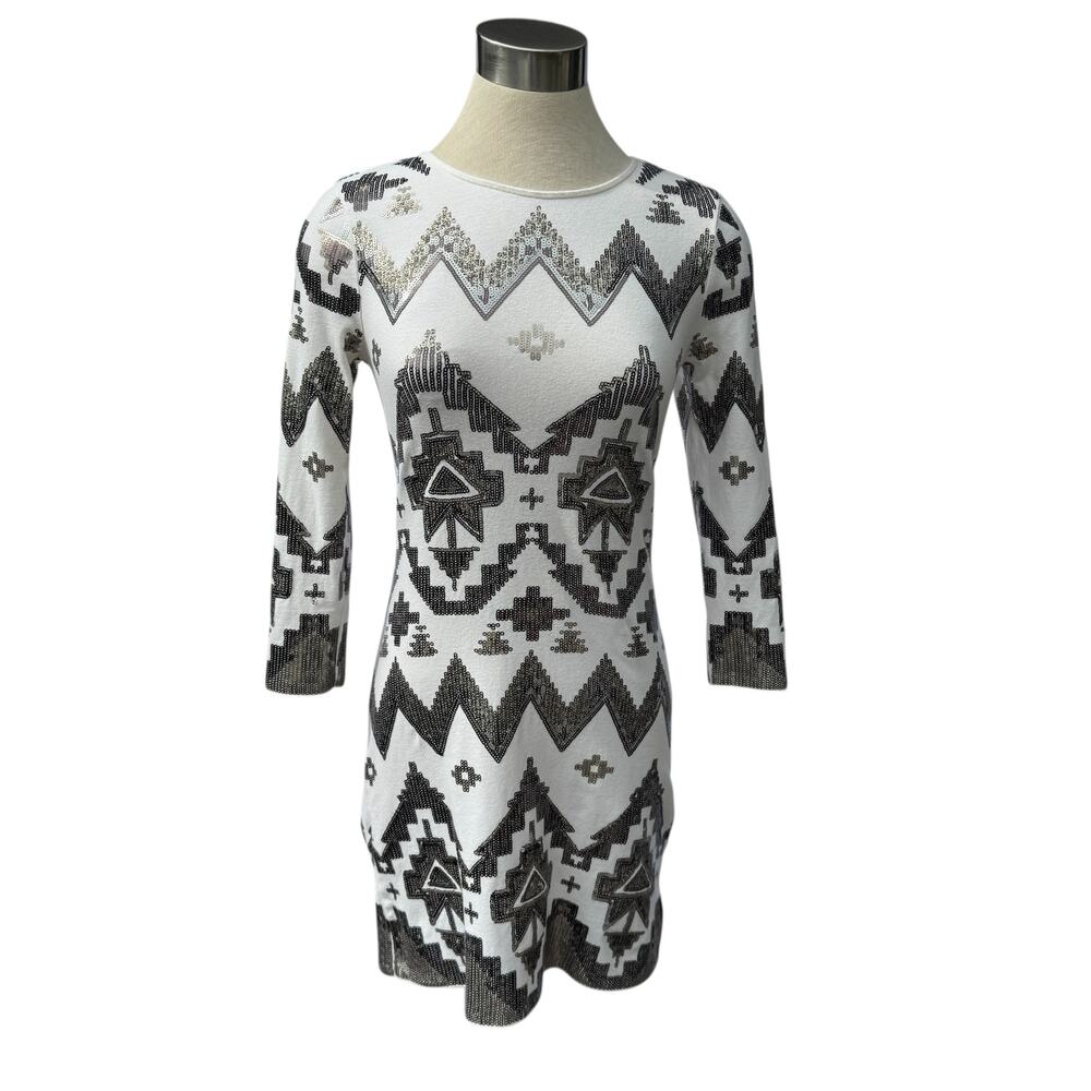 Express S White & Silver Sequin Bodycon Dress